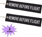 Fako Bijoux® - Porte-clés - Remove Before Flight - Noir / Blanc - 2 Pièces