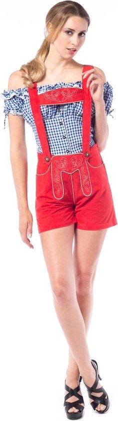 Partychimp Lederhose Dames trachtenhose Deluxe rood Rood - XS