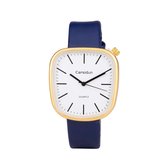 Leren Dames Horloge - Vierkant - Blauw & Goud - Carsidun