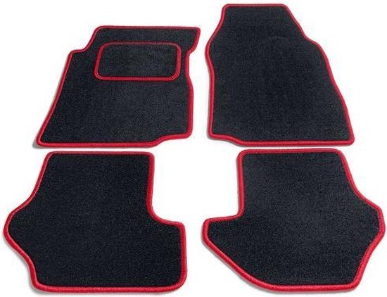 Tapis de voiture en feutre à l'aiguille Bavepa noir avec bord rouge Ford Escort 1986-1990