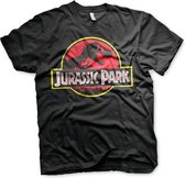 Jurassic Park Heren Tshirt -2XL- Distressed Logo Zwart