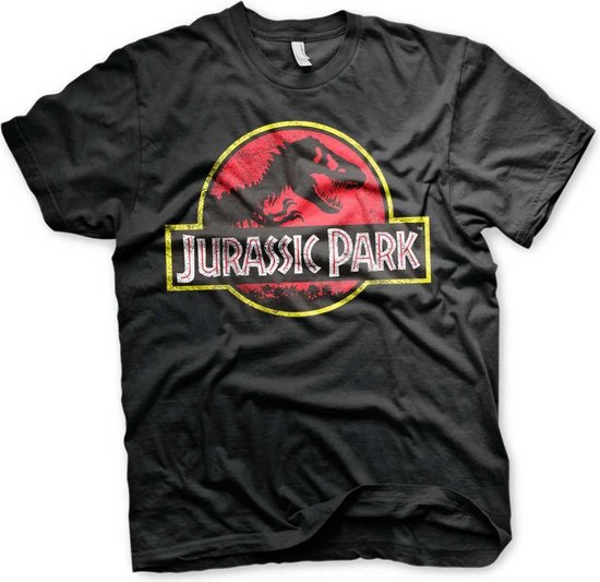 Jurassic Park Heren Tshirt Distressed Logo Grijs