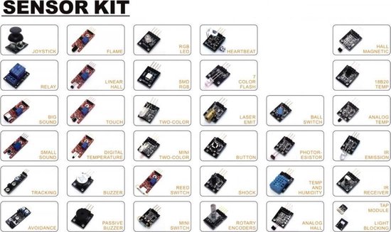 Ga naar beneden Benodigdheden Briljant 37 delig Sensor Kit compatible met ARDUINO | bol.com
