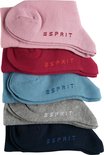 Vijf paar enkellange sokken gestapeld, elk met Esprit-logo in roze, fuchsia, blauw, grijs en donkerblauw.