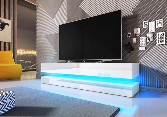 TV Meubel Zwevend - Wit 140 cm - Inclusief Led - Design | bol.com
