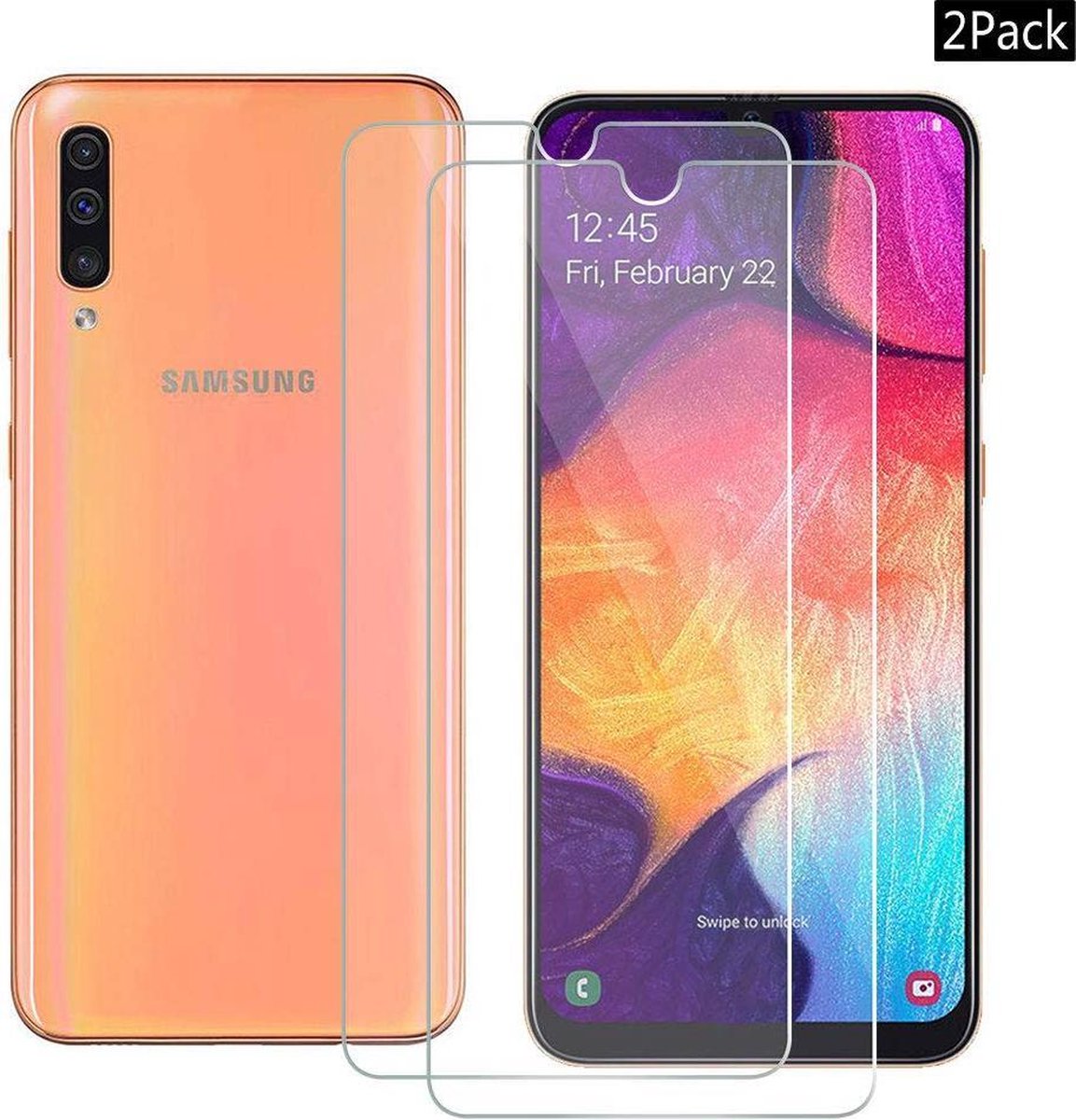 2x Screenprotector Tempered Glass Glazen Gehard Screen Protector 2.5D 9H (0.3mm) - Glasplaatje Geschikt voor: Samsung Galaxy A70 / A70S Screen Protector - Tempered Glas