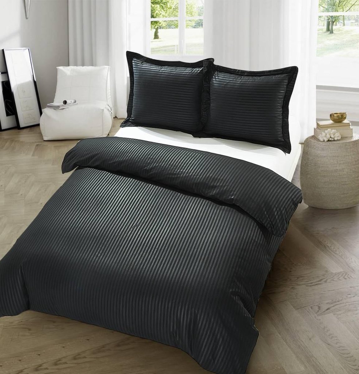 VIDAXL Ensemble de housse de couette Noir 200x220 cm Coton