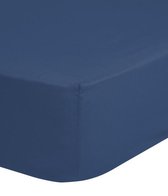 Hoeslaken katoen strijkvrij denim blauw 90x200