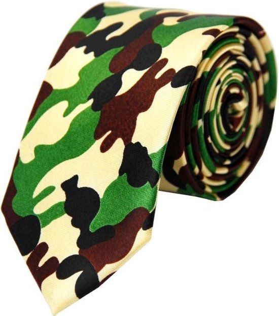 Fako Fashion® - Skinny Stropdas - Smal - 5cm - Print - 145cm - Camouflage Groen