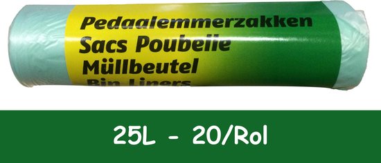 Groene rol pedaalemmerzakken, 25L - 20 stuks.