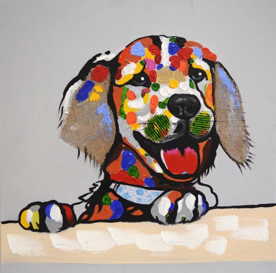gewelddadig mist Republiek Schilderij hond modern 80 x 80 Artello - handgeschilderd schilderij met  signatuur -... | bol.com