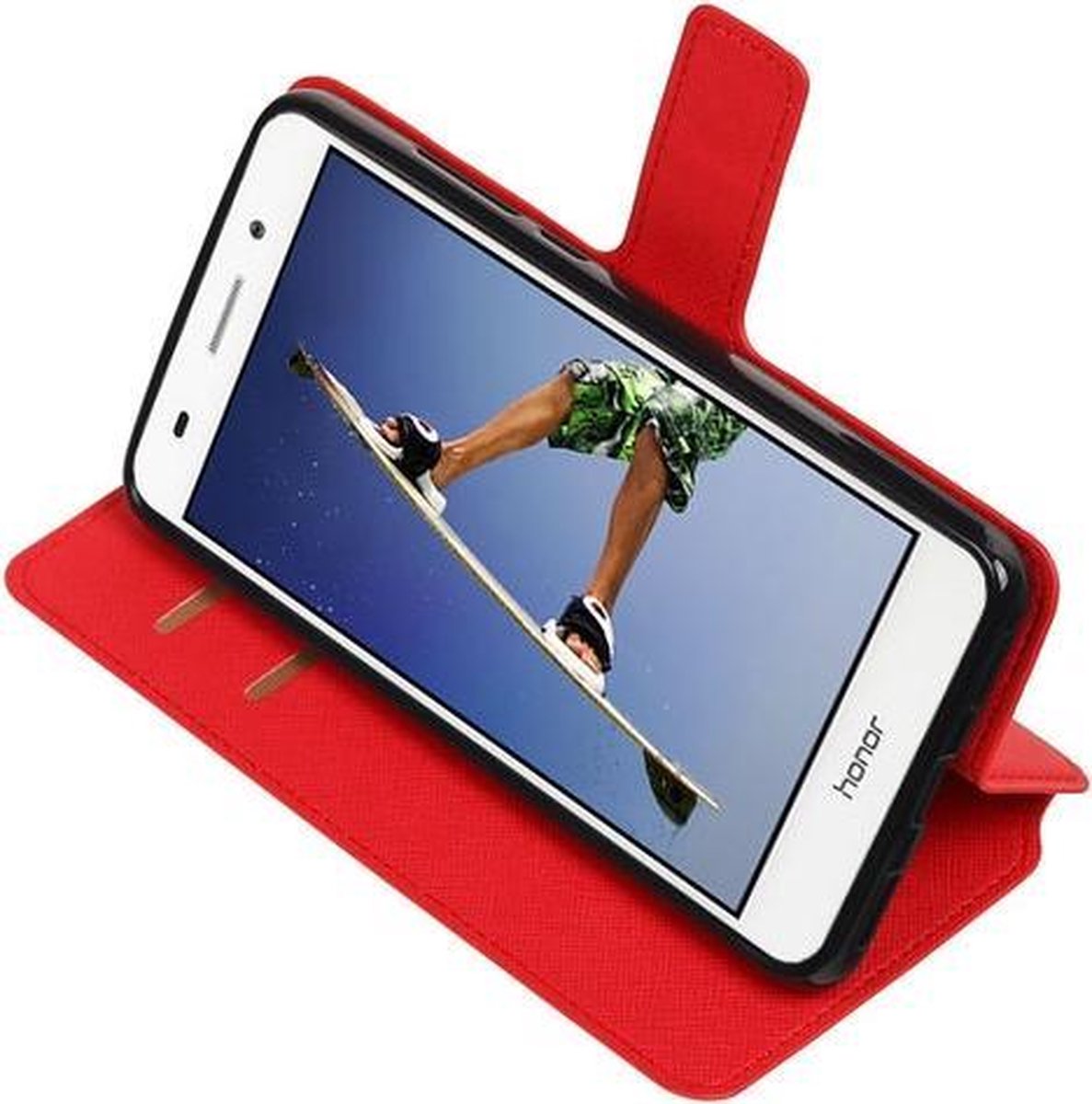 Rood Huawei Honor Y6 II TPU wallet case booktype hoesje HM Book