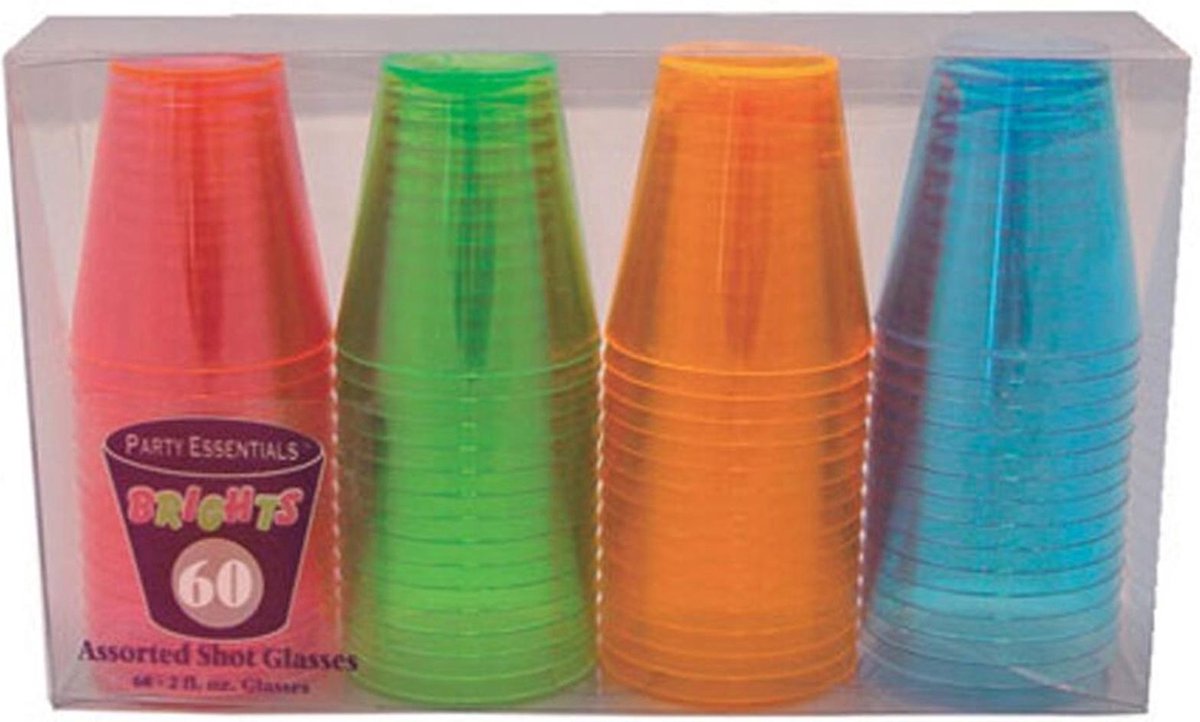 60 veelkleurige plastic shotglaasjes - | bol.com