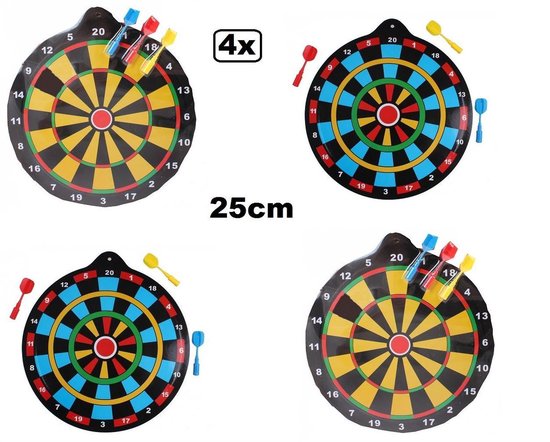 Afbeelding van het spel 4x Magnetisch dartbord 25 cm met 3 pijlen assortie