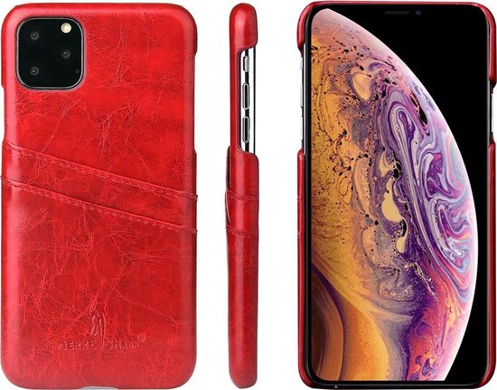 iPhone 11 Pro Max, Coque rigide en cuir avec poches pour cartes, rouge -  Coque pour... | bol.com