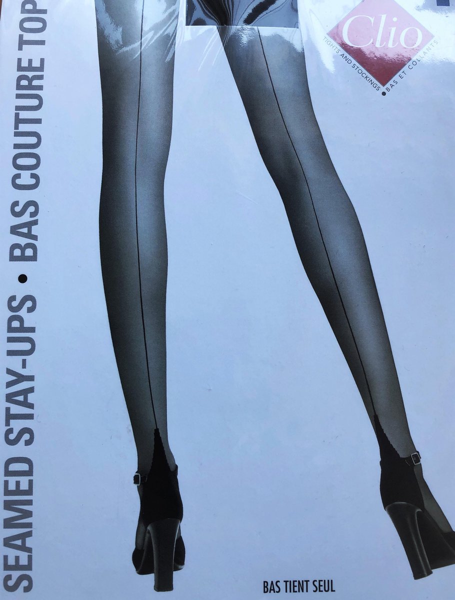 Clio Hold Ups - Hold Up Kousen - met naad - Sexy Chic - 100% Nylon Excl. Boord - 15 Den. - T3 - Medium - Zwart