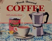 2D Metalen bord "Fresh brewed coffee" 20x25cm