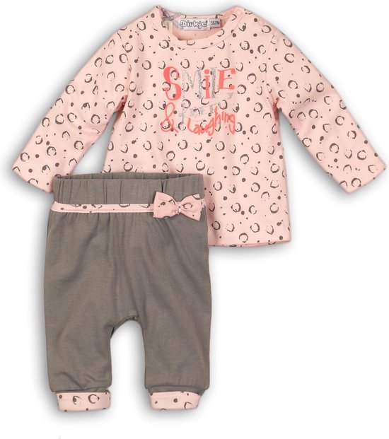 Scheiden credit Eenvoud Dirkje Meisjes Baby Setje 2-delig - Grey + pink print - Maat 56 | bol.com