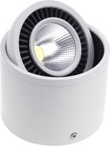 LED Downlight - Professionele Verstelbare Opbouw COB Spot Light Rond Hoog 9W Dimbaar – Wit 6000K – Mat wit Aluminium - Ø87mm