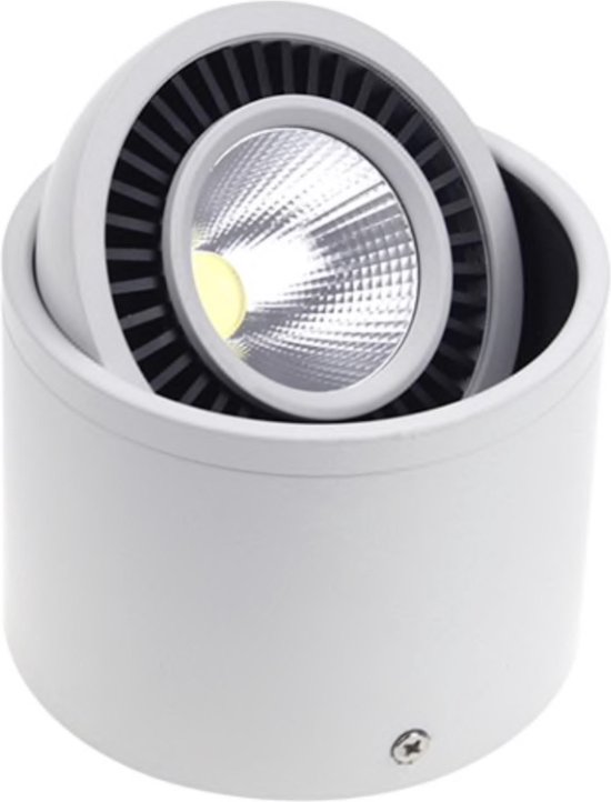 LED Downlight – Professionele Verstelbare Opbouw COB Spot Light Rond Hoog 9W Dimbaar – Wit 6000K – Mat wit Aluminium – Ø87mm
