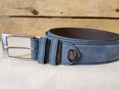 Greve leren broekriem licht blauw / Nikkelvrije gesp 14