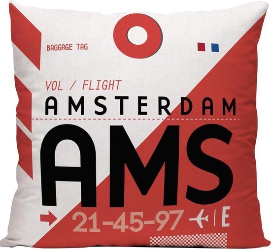 AMS (Luchthaven Schiphol, Amsterdam) - Sierkussen - 40 x 40 cm - Reizen / Vakantie - Reisliefhebbers - Voor op de bank/bed