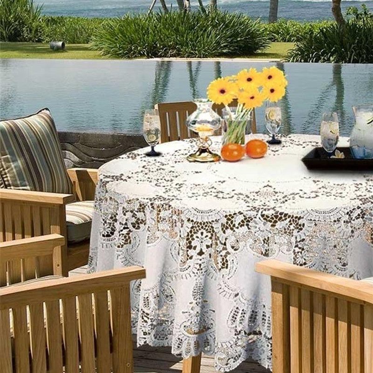 Binnen/buiten tafelkleed/tafellaken wit 180 cm rond - Ronde kanten  tafelkleden Amira -... | bol.com