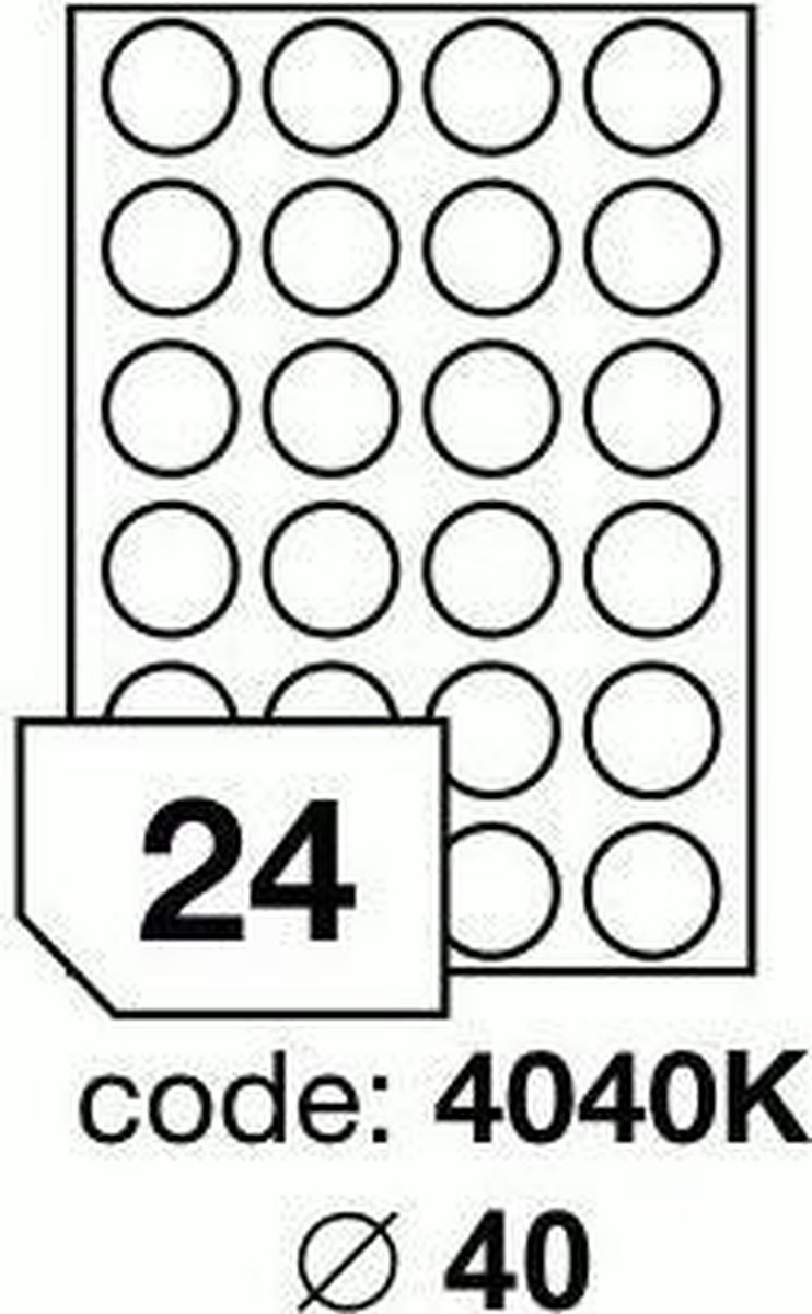 R0100.4040K.A Rayfilm ronde etiketten diameter 40 mm wit 2400 stuks 24 per blad doos 100 blad