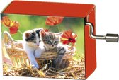 Speeldoosje dieren kittens in mand met melodie LaLeLu