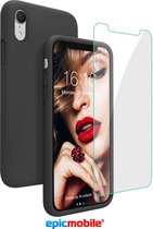 Epicmobile - iPhone Xr zwart matte silicone hoesje + Screenprotector - 9H Tempered Glass - Luxe combideal