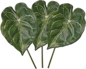 3x Kunstplant Anthurium bladgroen takken 67 cm - Kunstplanten/ Kunsttakken