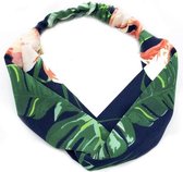 Haarband Leaf Flamingo Blauw | Chiffon - Polyester | Elastische Bandana | Fashion Favorite