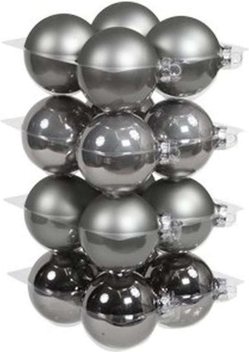 16x Titanium grijze glazen kerstballen 8 cm mat/glans
