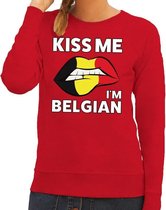 Kiss me I am Belgian sweater rood dames - feest trui dames - Belgie kleding M