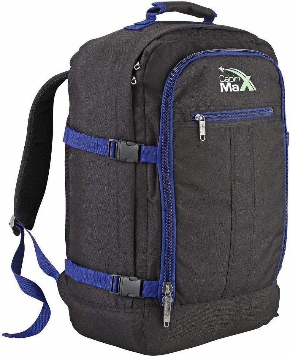 CabinMax Metz Reistas– Handbagage 44L- Rugzak – Schooltas - Backpack 55x40x20cm – Lichtgewicht - Zwart/Donkerblauw (MZ BK) (MZ BK/NY)