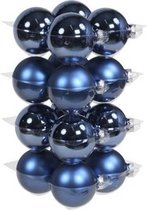 16x Blauwe glazen kerstballen 8 cm - mat/glans - Kerstboomversiering blauw