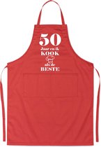 Mijncadeautje - Luxe schort - 50 jaar - en ik kook als de beste - rood