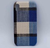 Geschikt voor iPhone XR – hoesje – stof – schotse ruit – blauw