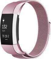 YONO Milanees Bandje Roze geschikt voor Fitbit Charge 2 - Vervangende RVS Armband met Magneetsluiting - Small