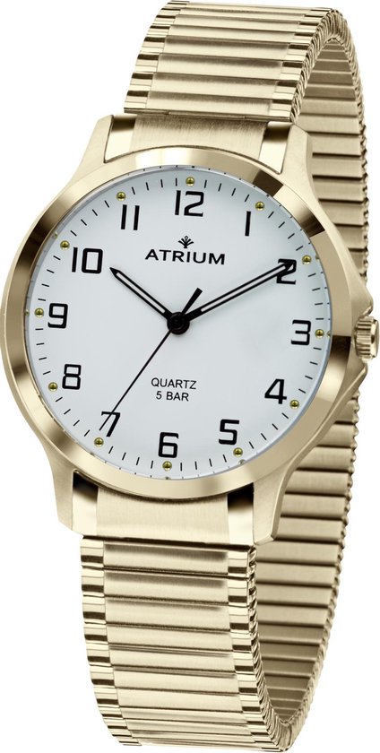 ATRIUM - Horloge Dames - Goud - Analoog - 5 bar Waterdicht - Flexibele maat door Edelstalen Rekband - Edelstalen horlogekast - Duidelijk - Mineraalglas - Quartz Uurwerk - A13-60