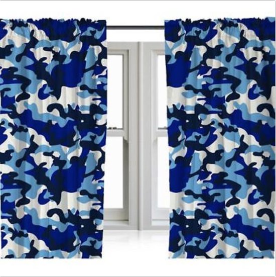 Blauwe Camouflage Gordijnen Niet Verduisterd 2x170cmbreedx180cmlang