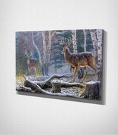 Snow Deer – Painting Canvas - 100 x 70 cm - Schilderij - Canvas - Slaapkamer - Wanddecoratie  - Slaapkamer - Foto op canvas