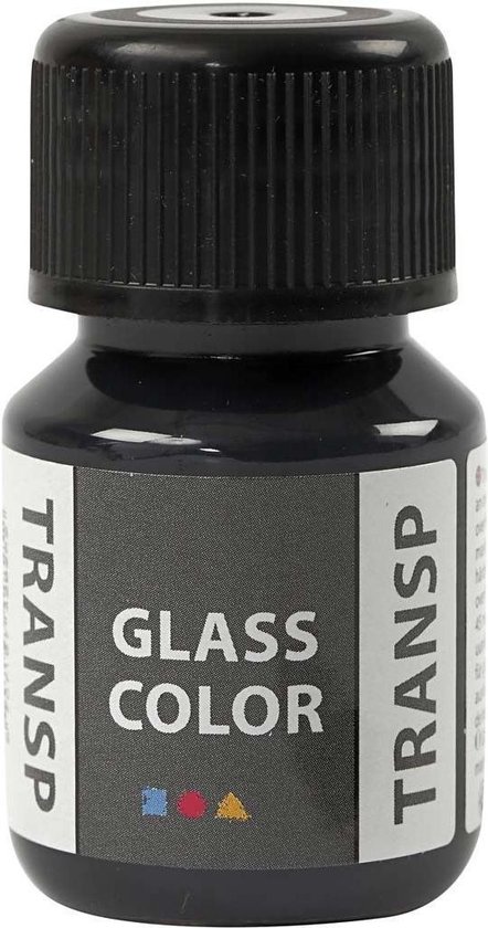 Glasverf - Porseleinverf - Verf Voor Porselein En Glas - Transparant - Zwart - Glass Color Transparant - Creotime - 30ml