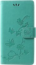 Motorola Moto G7 / G7 Plus Hoesje - Bloemen Book Case - Cyan