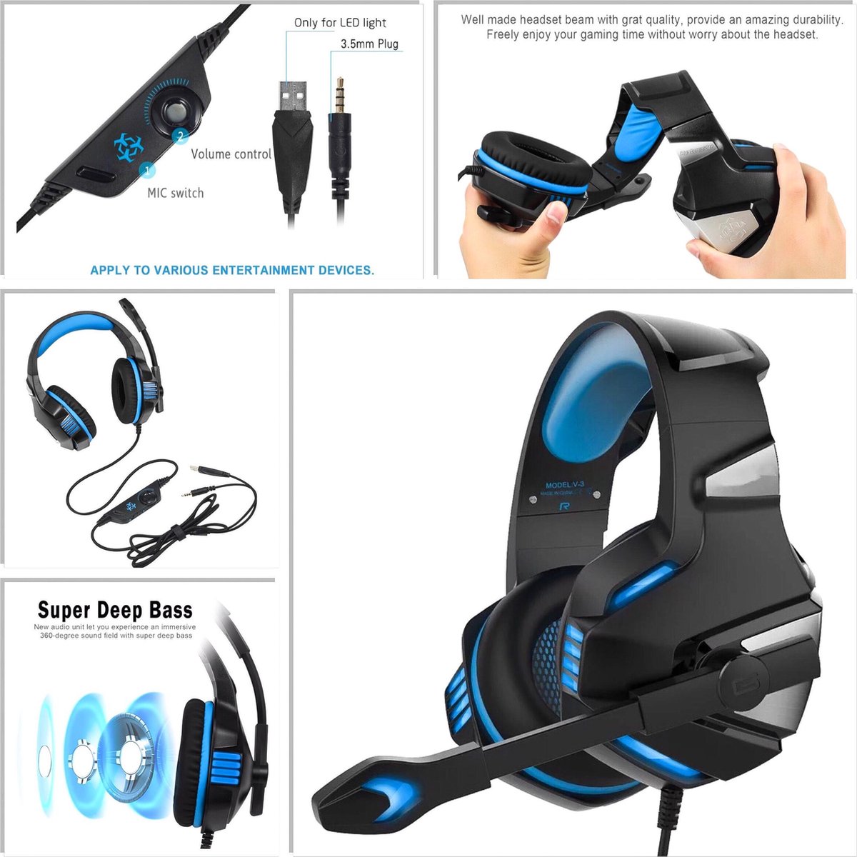 Hunterspider V3 Gaming Headset Playstation ps4 Xbox one Pc Surround Sound...
