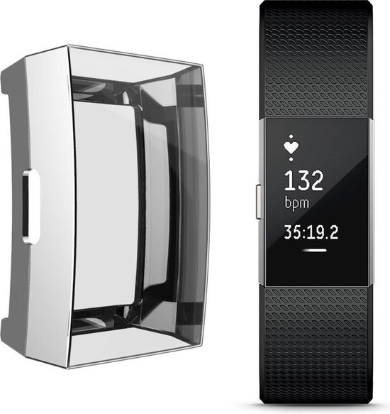 KELERINO. Full cover hoesje geschikt voor Fitbit Charge 2 - Siliconen - Zilver