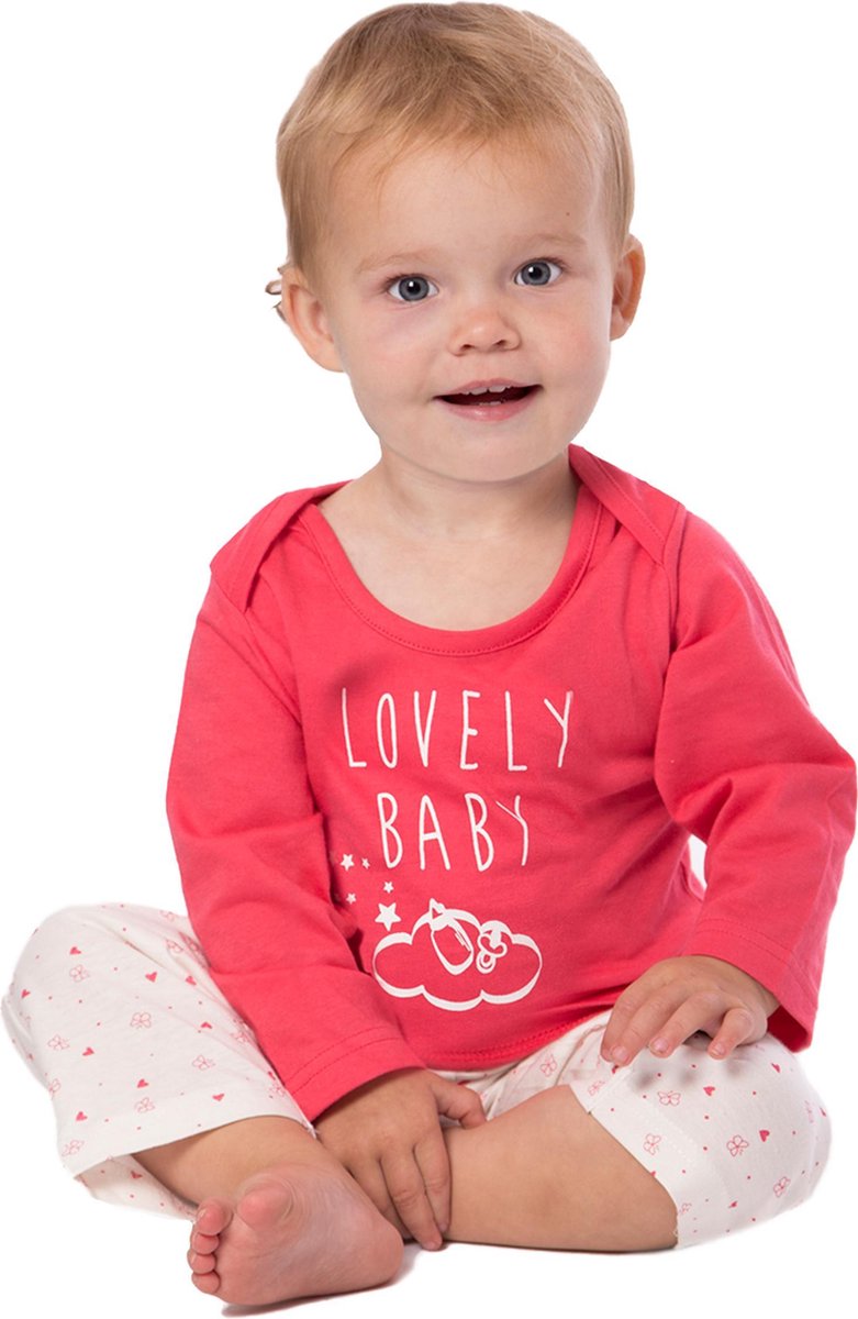 Amantes baby Pyjama 100% katoen - Lovely Baby print - lange mouw & lange broek - zachte baby slaapkleding - roze/fuchsia - maat 74/80