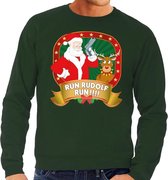 Foute kersttrui / sweater - groen - Kerstman Run Rudolf Run heren S (48)