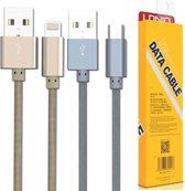 LDNIO LS08 Goud Micro USB oplaad kabel geweven nylon geschikt voor o.a Huawei P6 P7 P8 P9 Lite