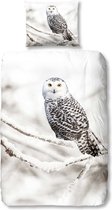 Good Morning Snowy Owl - Flanel - Dekbedovertrek - Eenpersoons - 140x200/220 cm - Wit